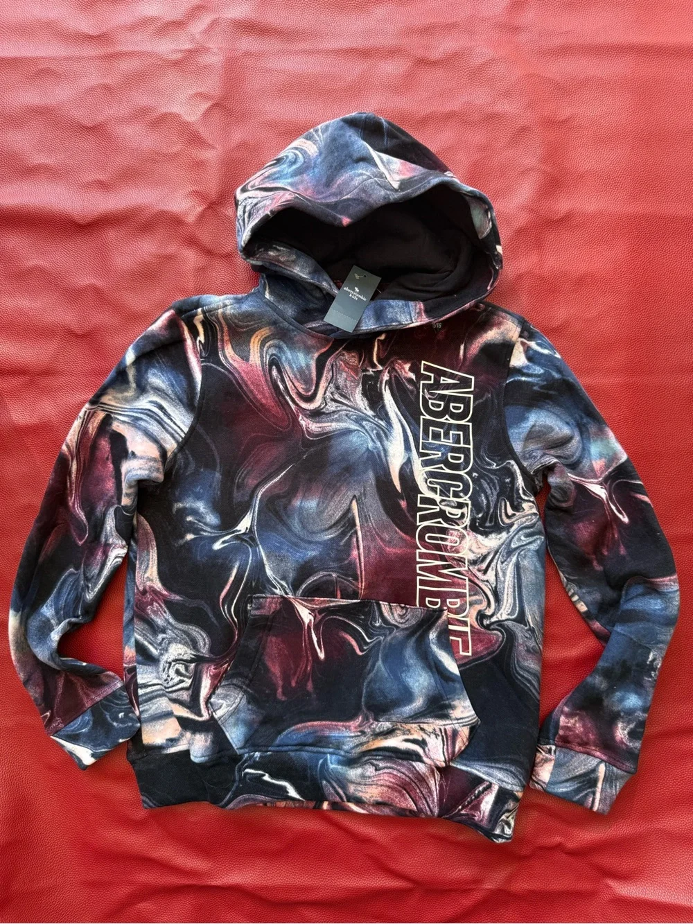 abercrombie Kids Multicolor Marble-Print Pullover Hoodie - Blue, Black, Pink